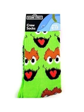 4/$25 Sesame Street Oscar the Grouch Novelty Character Crew Socks New